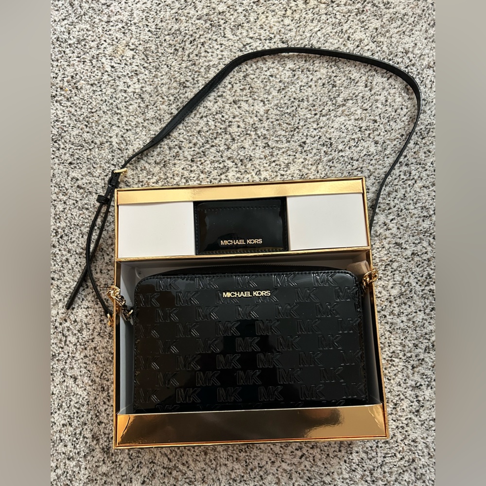 Michael Kors Black and Gold Structured Crossbody Bag